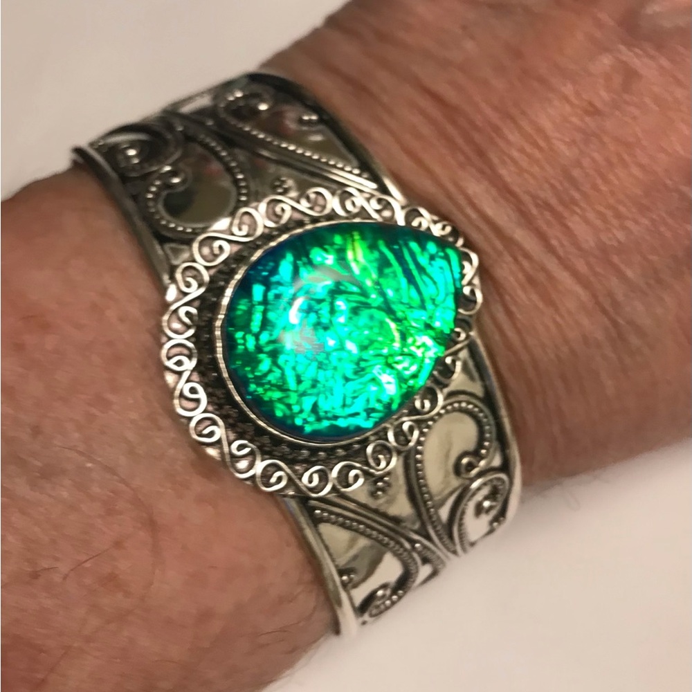 Triplet Fire Opal Stamped Solid 925 Sterling Silver Cuff Bracelet